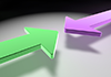 Green and Purple / Collision / Arrow ―― 3D Illustration ｜ Free Material ｜ Download